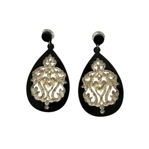 Anthropologie Black and Gold Filigree Earrings